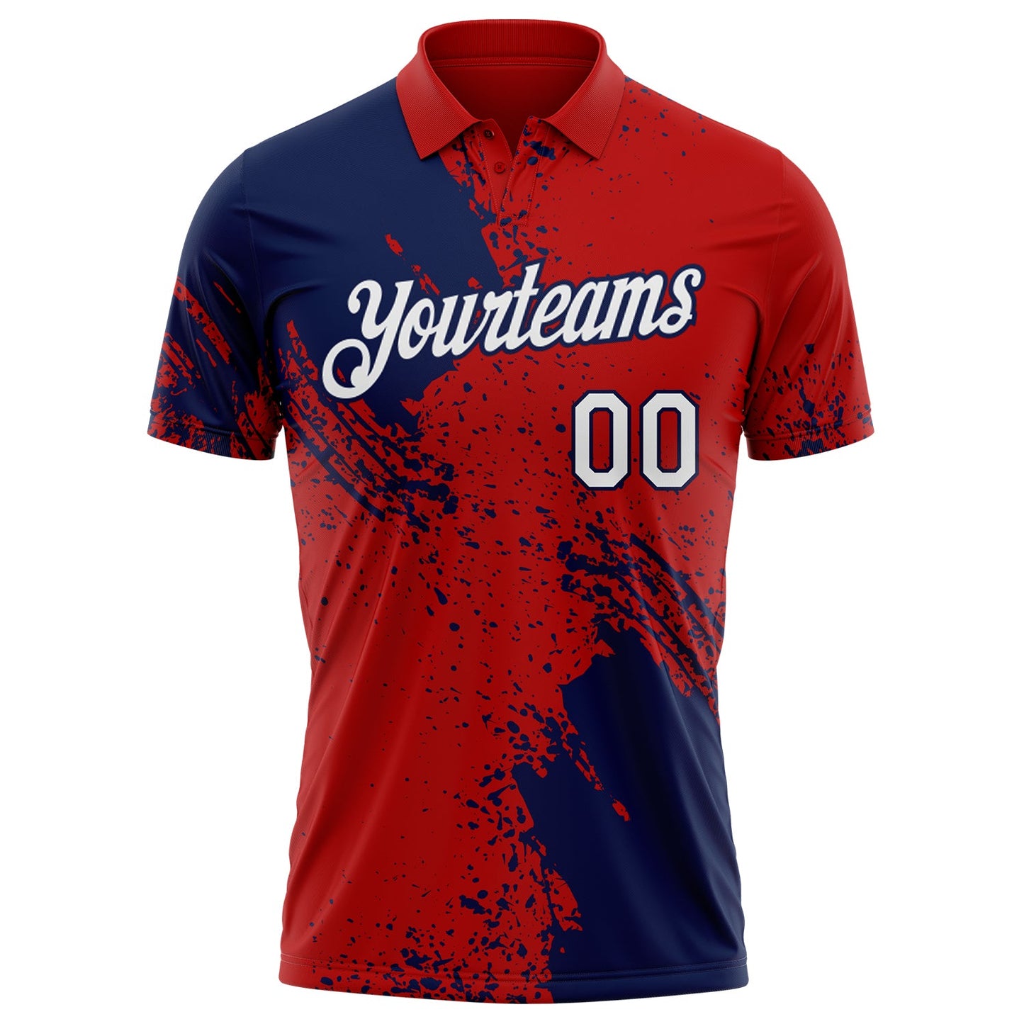 Custom Red White-Navy Distressed Scratch Brush Stroke Performance Polo Shirt view 2
