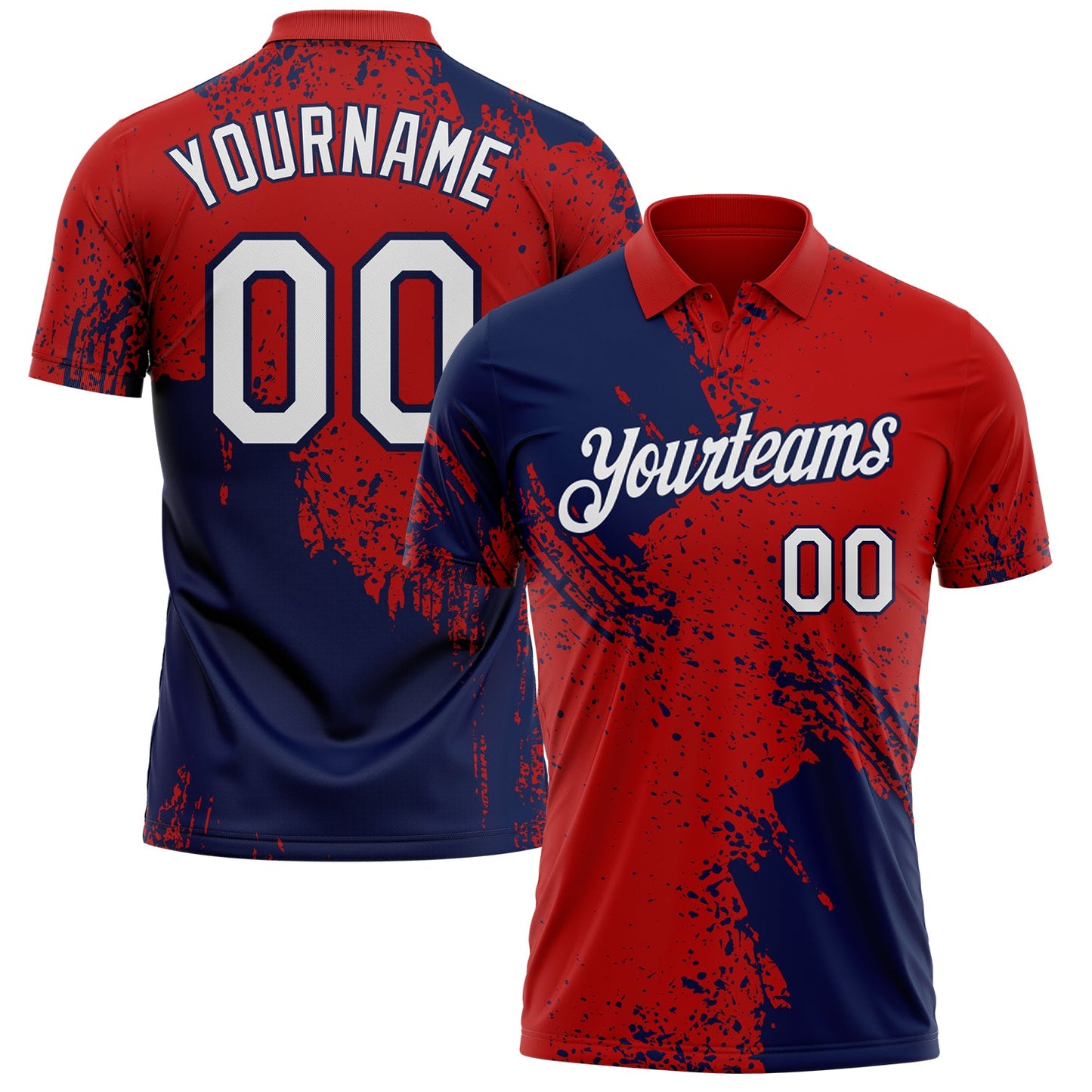 Custom Red White-Navy Distressed Scratch Brush Stroke Performance Polo Shirt - Main View
