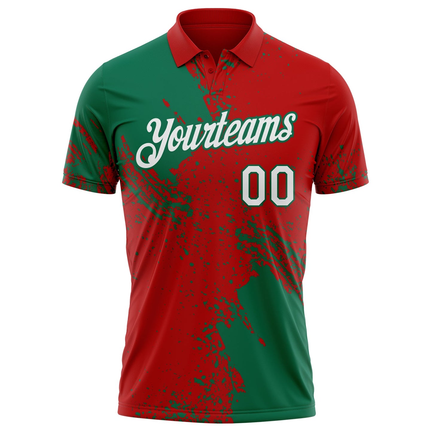 Custom Red White-Kelly Green Distressed Scratch Brush Stroke Performance Polo Shirt view 2