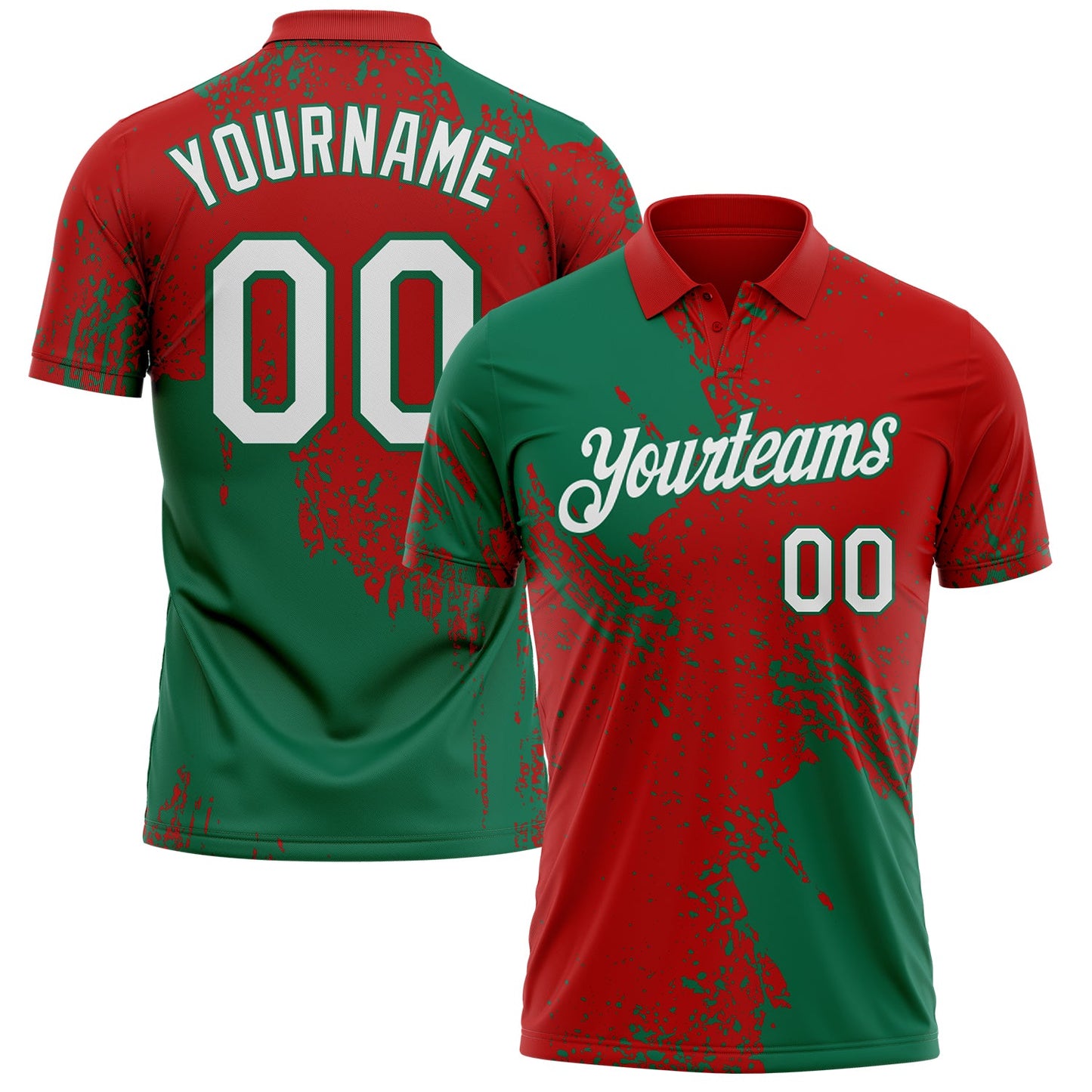 Custom Red White-Kelly Green Distressed Scratch Brush Stroke Performance Polo Shirt - Main View