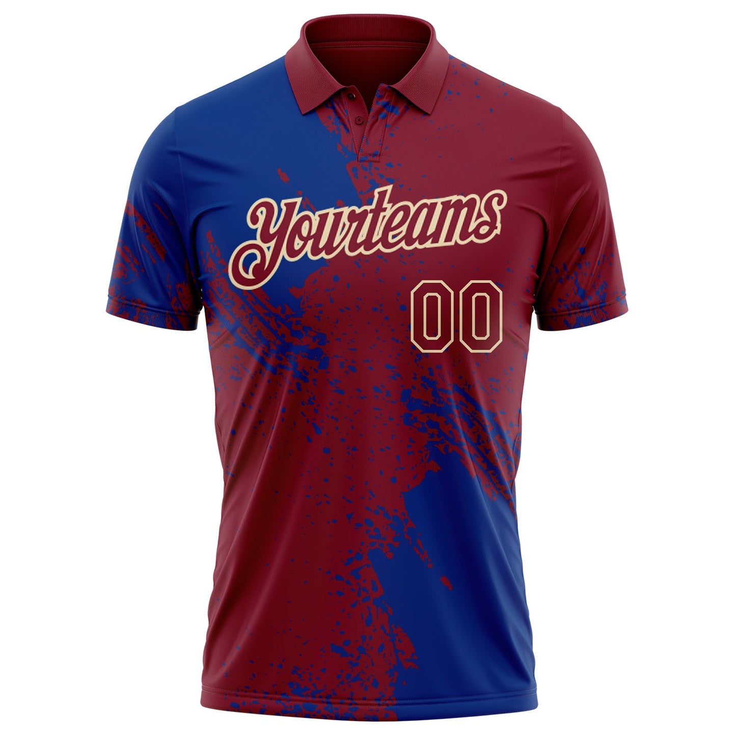 Custom Crimson Royal-Cream Distressed Scratch Brush Stroke Performance Polo Shirt view 2