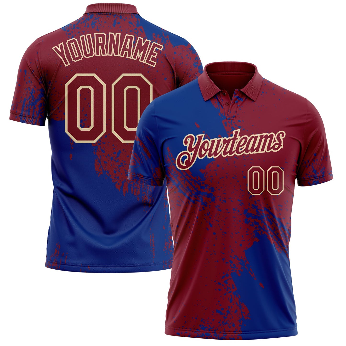 Custom Crimson Royal-Cream Distressed Scratch Brush Stroke Performance Polo Shirt - Main View