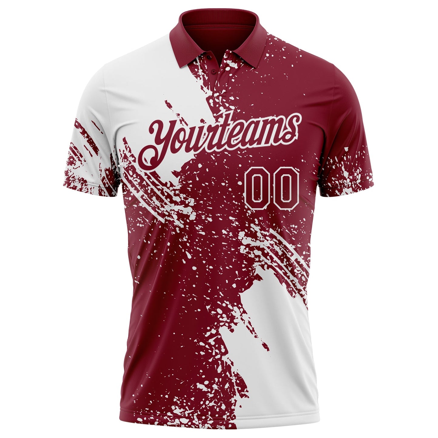 Custom Crimson-White Distressed Scratch Brush Stroke Performance Polo Shirt view 2