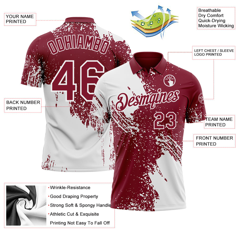 Custom Crimson-White Distressed Scratch Brush Stroke Performance Polo Shirt view 3