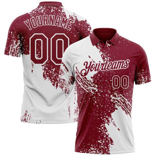 Custom Crimson-White Distressed Scratch Brush Stroke Performance Polo Shirt - Main View