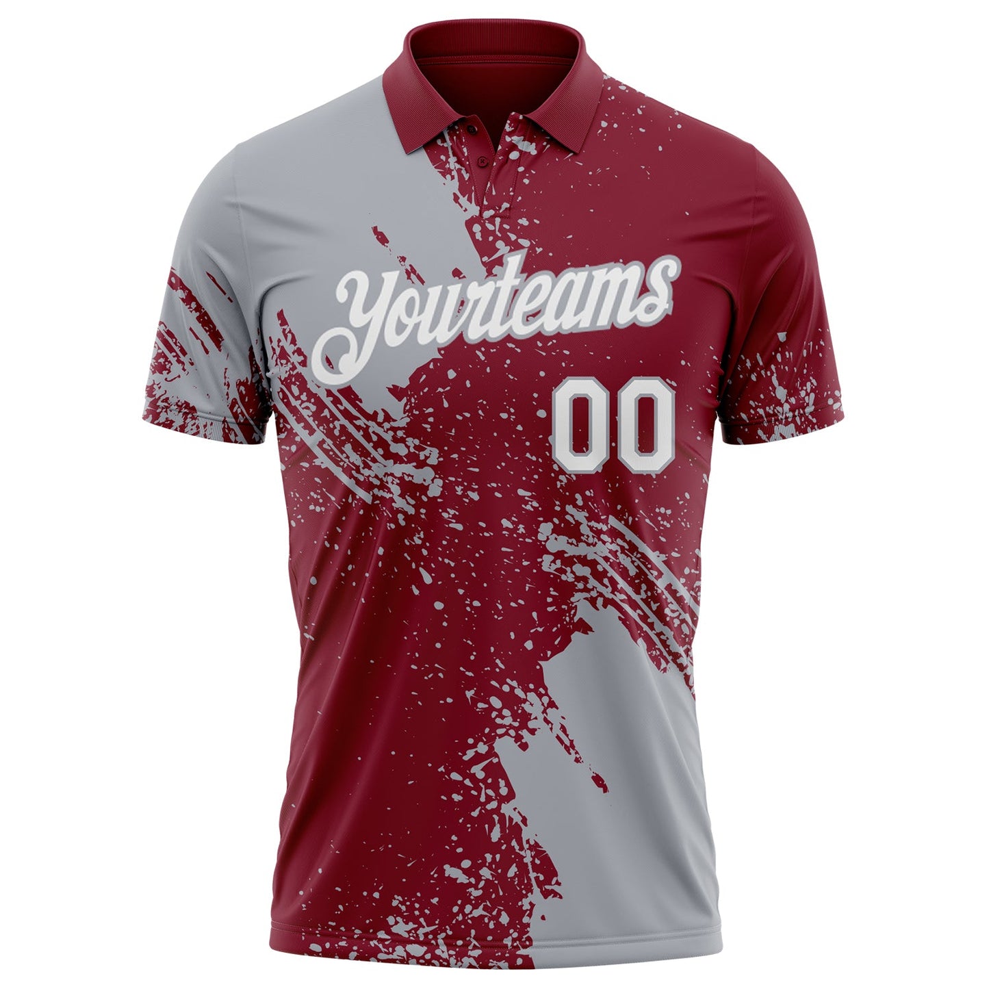 Custom Crimson White-Gray Distressed Scratch Brush Stroke Performance Polo Shirt view 2
