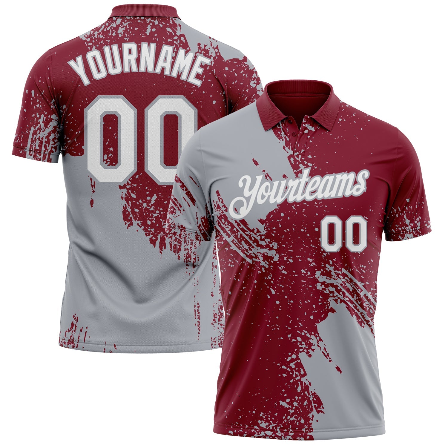 Custom Crimson White-Gray Distressed Scratch Brush Stroke Performance Polo Shirt - Main View