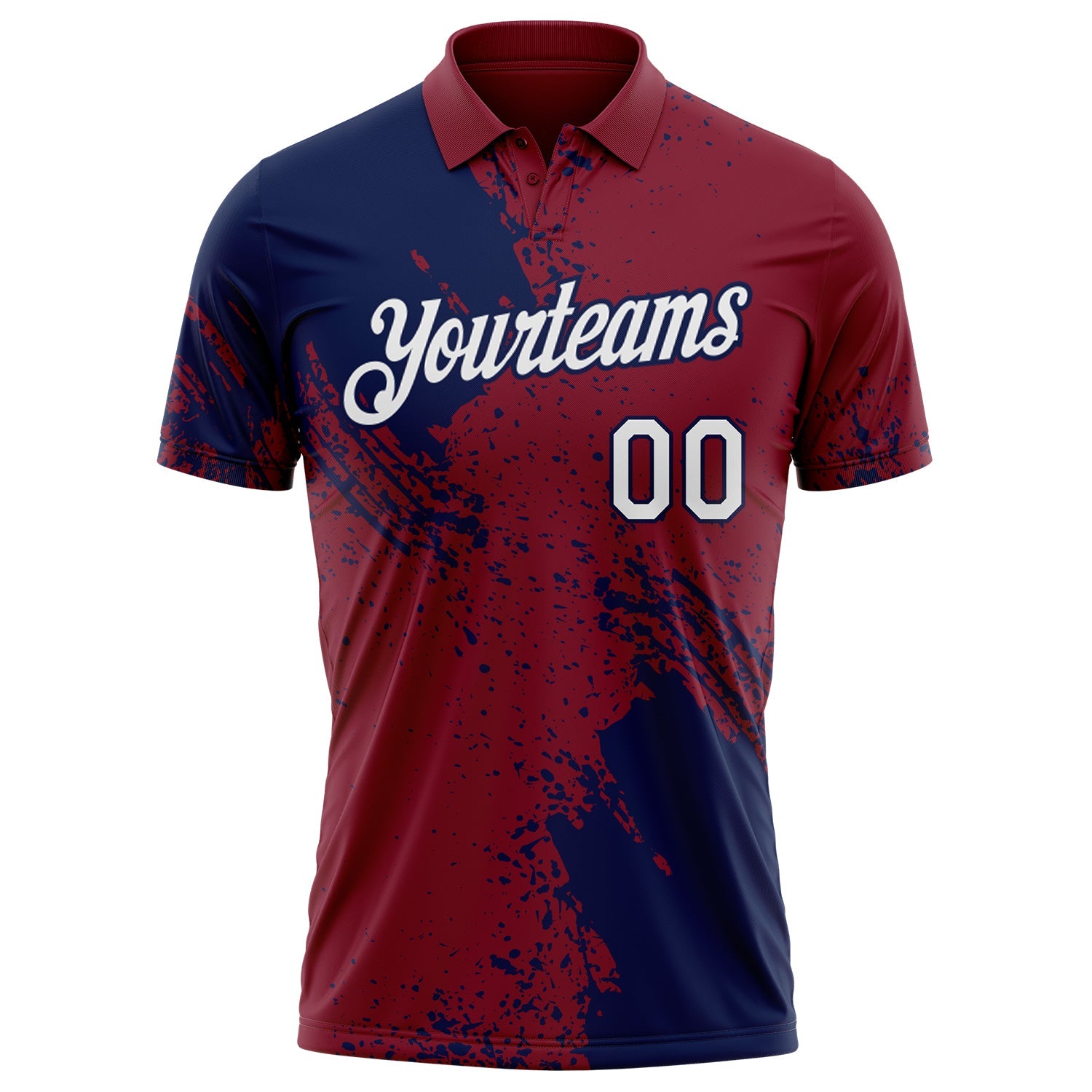 Custom Crimson White-Navy Distressed Scratch Brush Stroke Performance Polo Shirt view 2