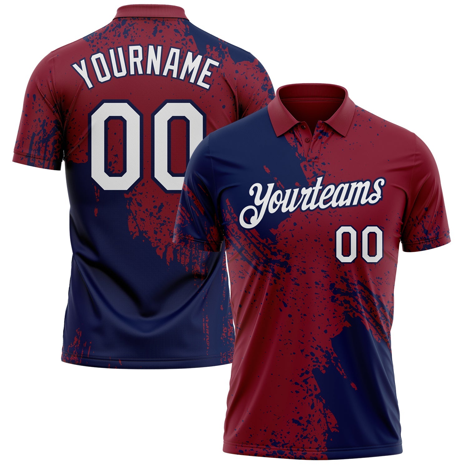Custom Crimson White-Navy Distressed Scratch Brush Stroke Performance Polo Shirt - Main View