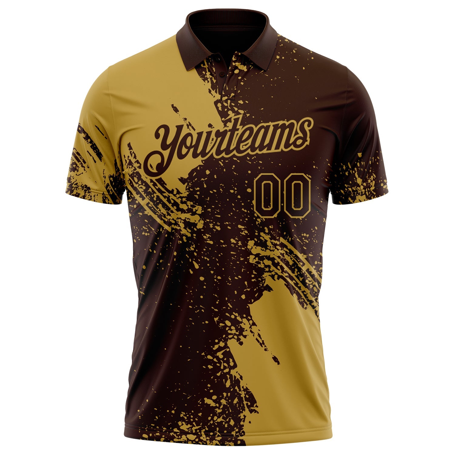 Custom Brown-Old Gold Distressed Scratch Brush Stroke Performance Polo Shirt view 2