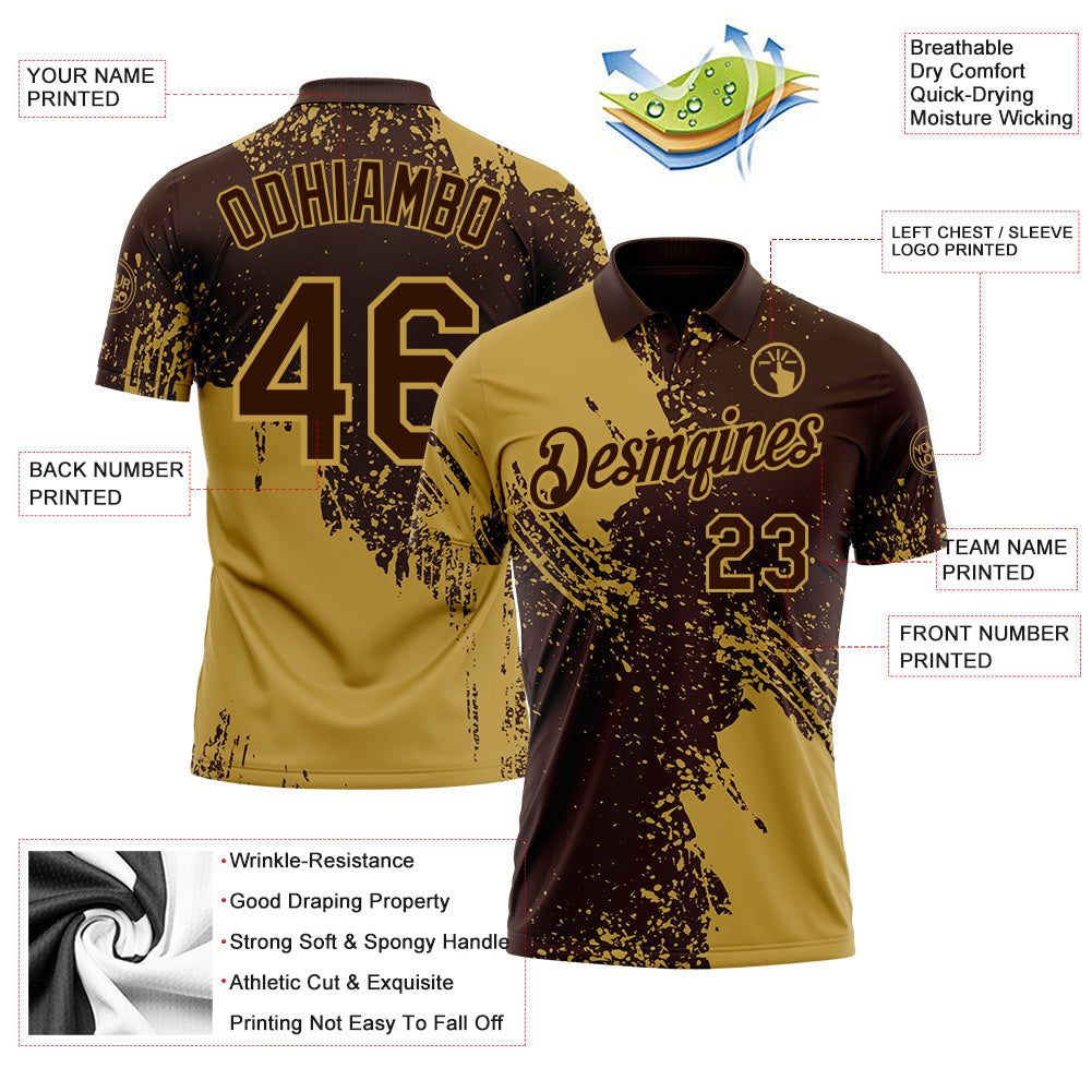 Custom Brown-Old Gold Distressed Scratch Brush Stroke Performance Polo Shirt view 3