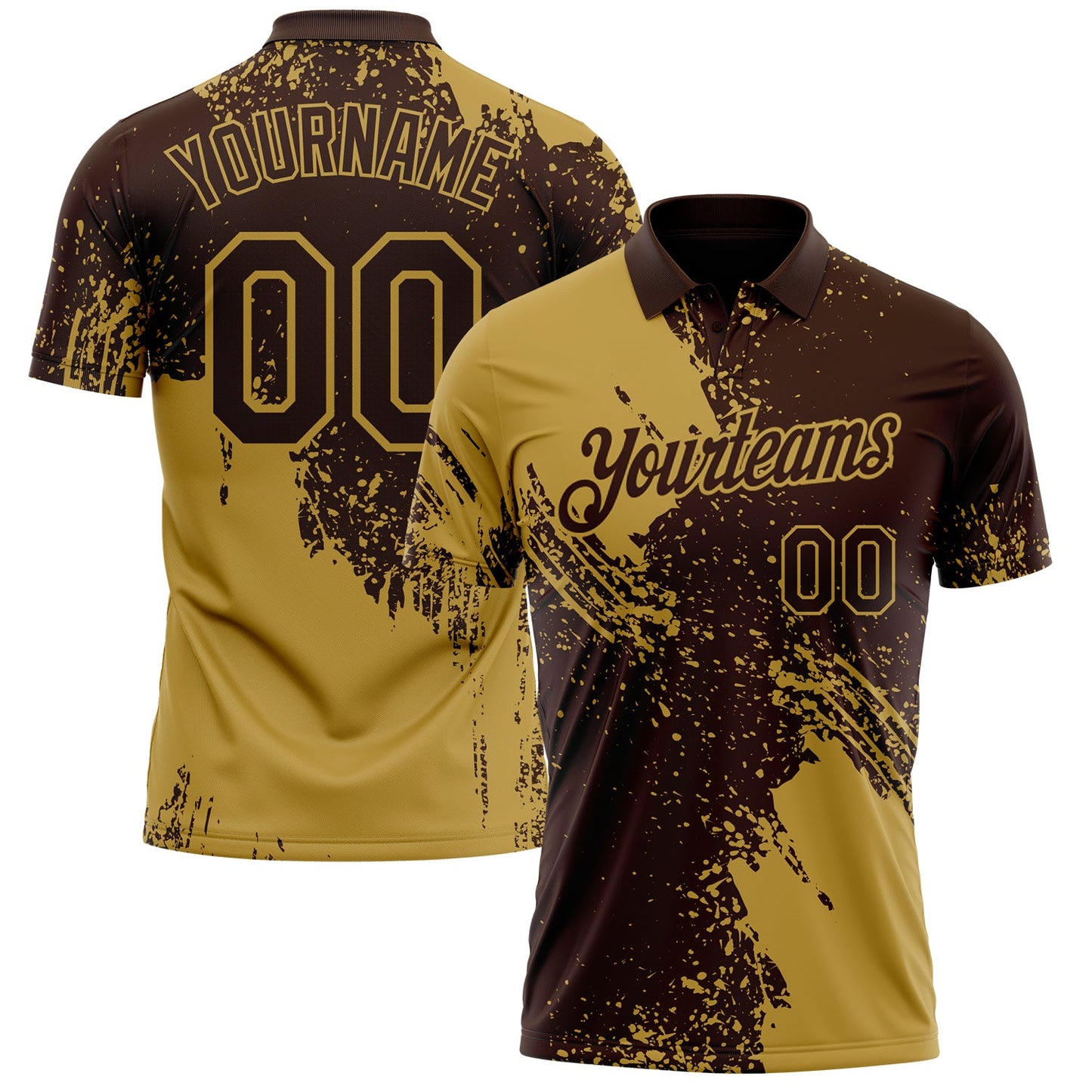 Custom Brown-Old Gold Distressed Scratch Brush Stroke Performance Polo Shirt - Main View