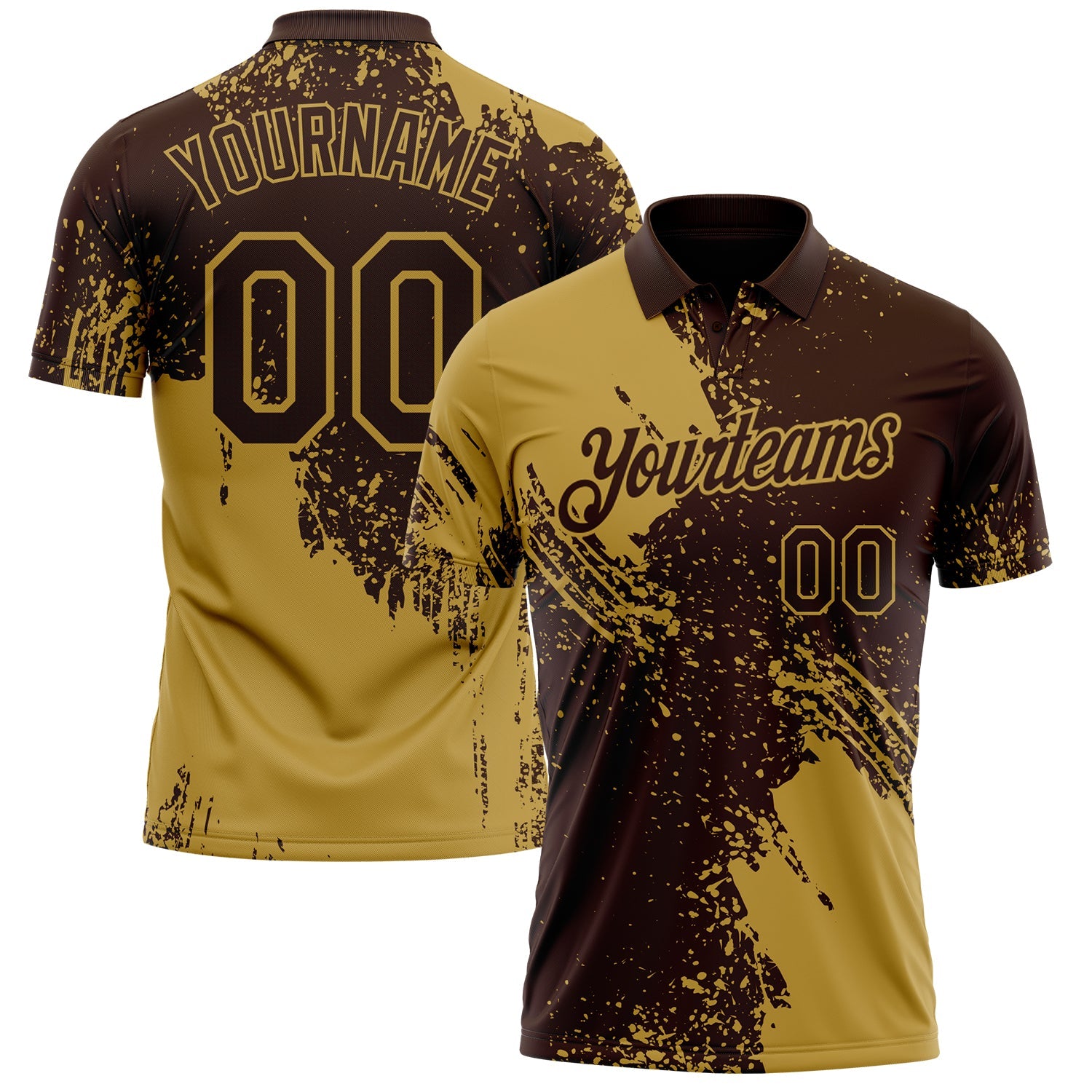 Custom Brown-Old Gold Distressed Scratch Brush Stroke Performance Polo Shirt - Main View