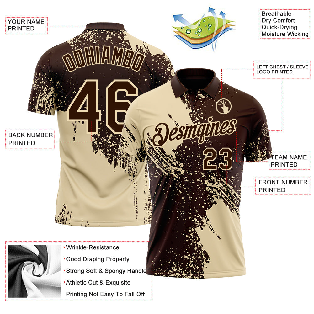 Custom Brown-Cream Distressed Scratch Brush Stroke Performance Polo Shirt view 3