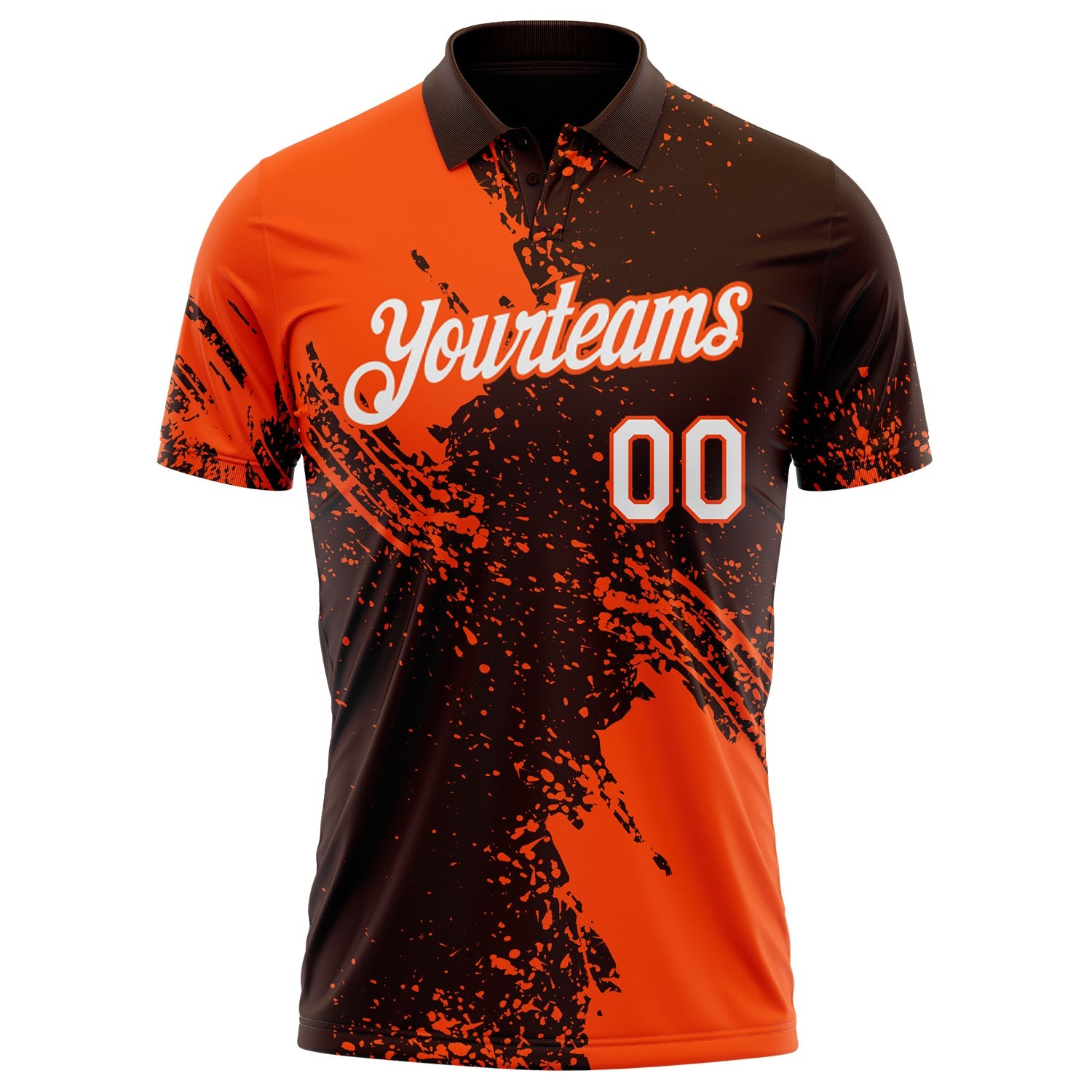 Custom Brown White-Orange Distressed Scratch Brush Stroke Performance Polo Shirt view 2