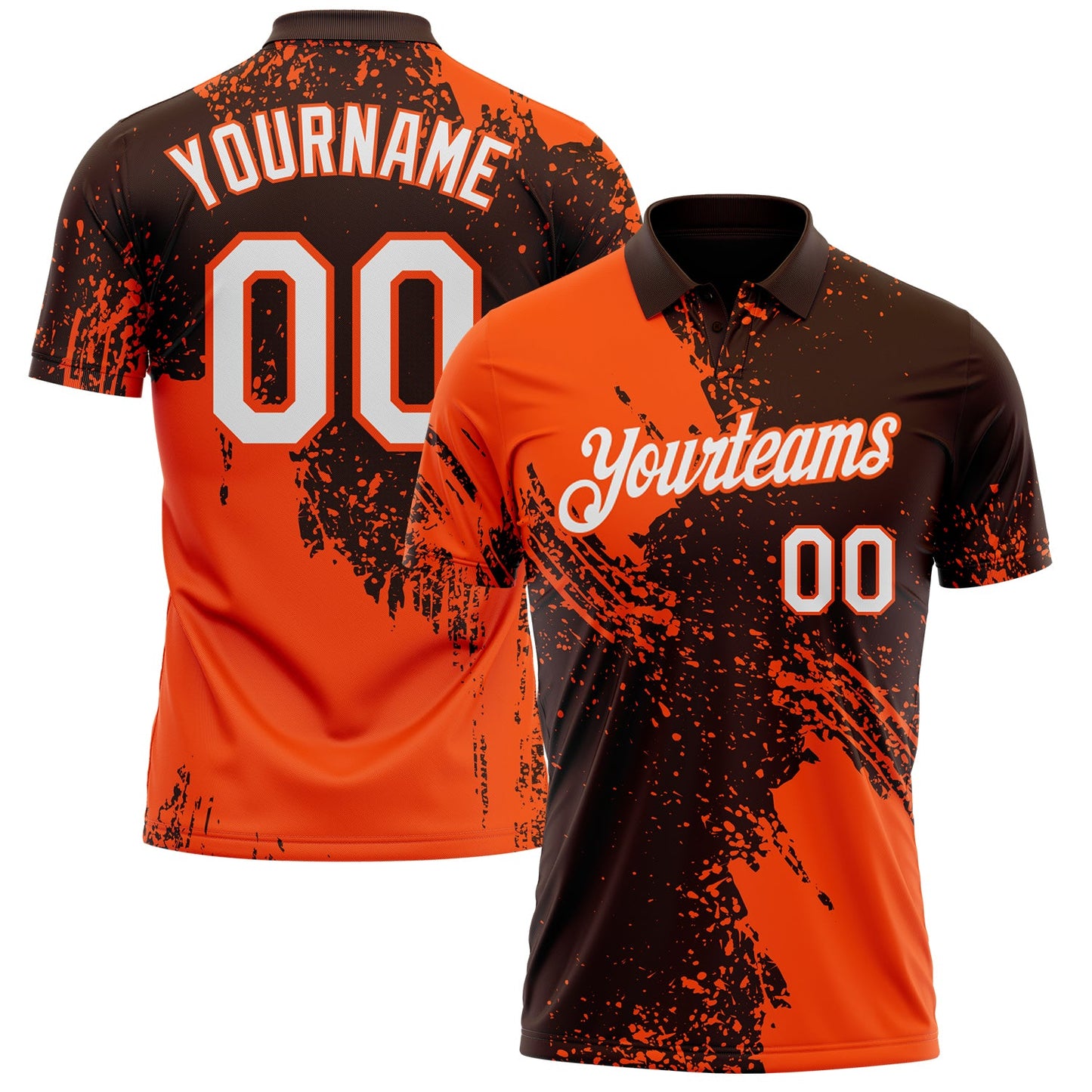 Custom Brown White-Orange Distressed Scratch Brush Stroke Performance Polo Shirt - Main View