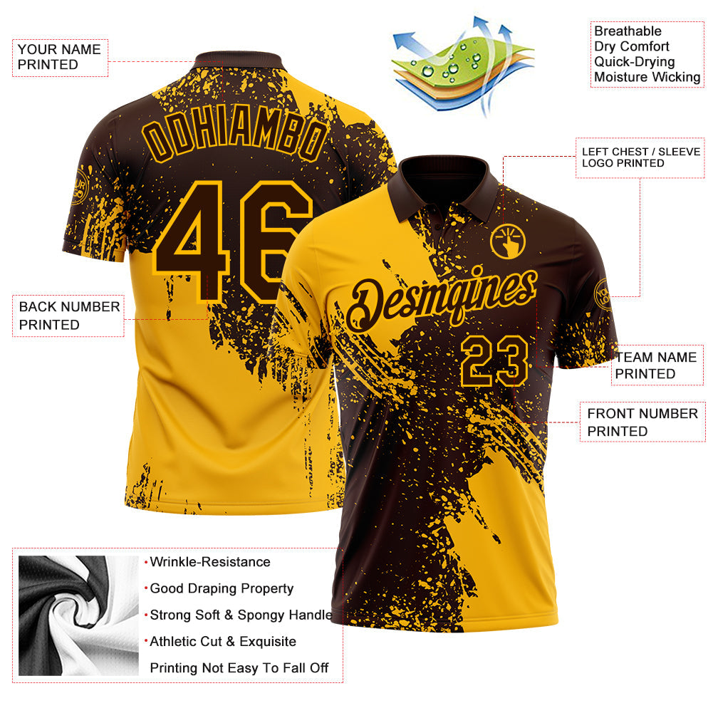 Custom Brown-Gold Distressed Scratch Brush Stroke Performance Polo Shirt view 3