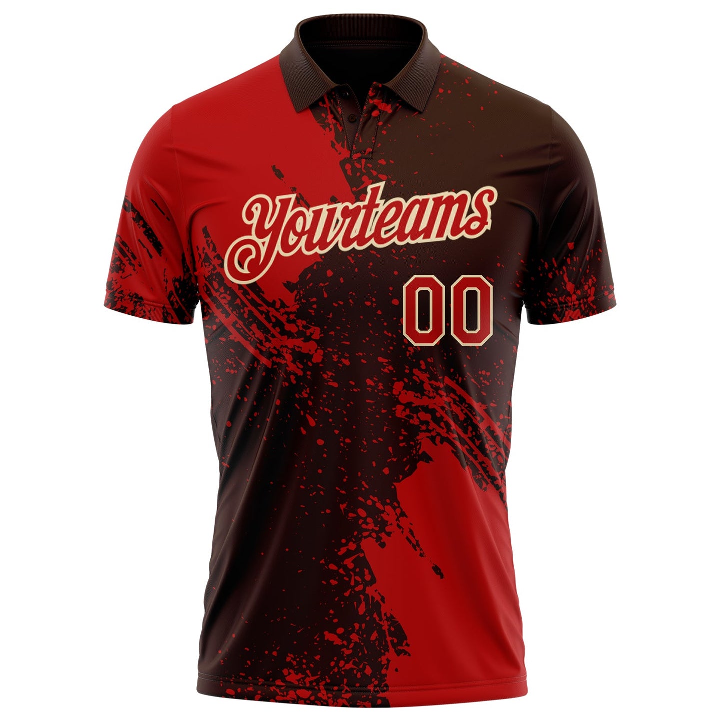 Custom Brown Red-Cream Distressed Scratch Brush Stroke Performance Polo Shirt view 2
