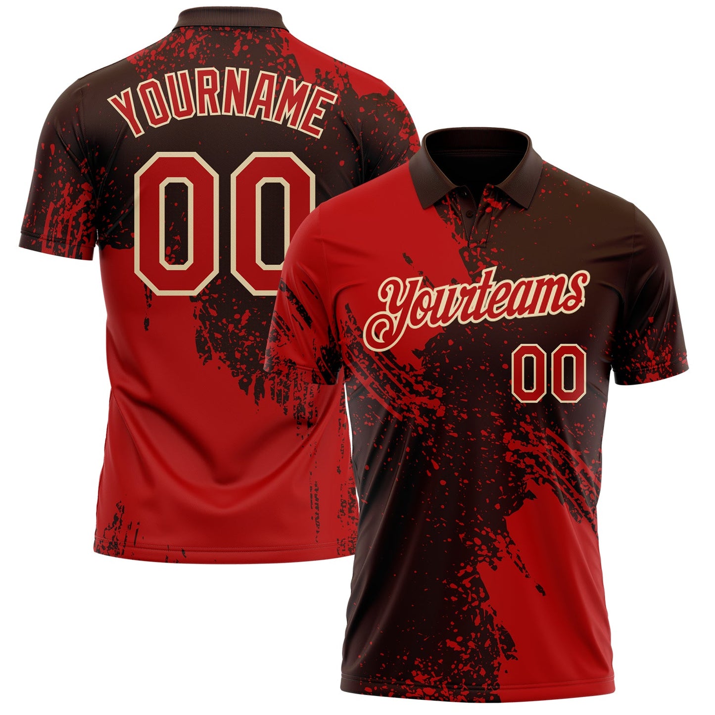 Custom Brown Red-Cream Distressed Scratch Brush Stroke Performance Polo Shirt - Main View