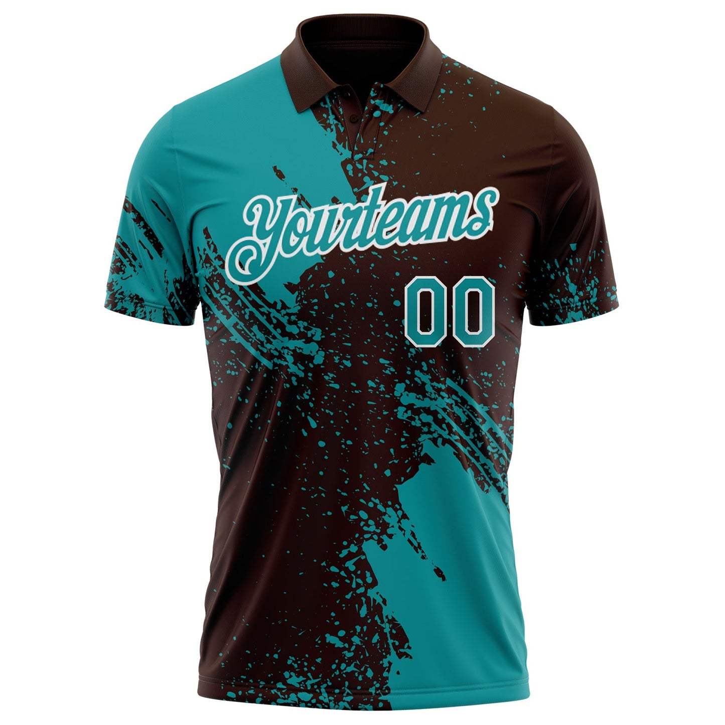Custom Brown Teal-White Distressed Scratch Brush Stroke Performance Polo Shirt view 2