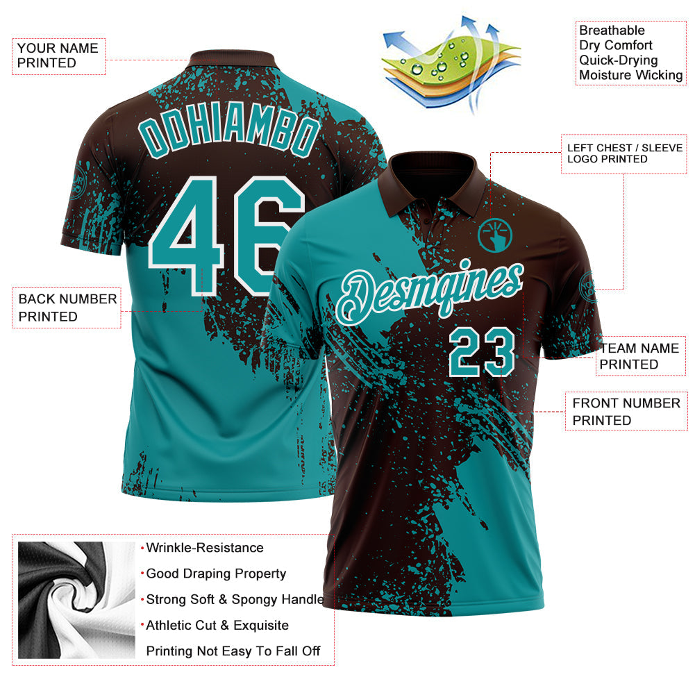 Custom Brown Teal-White Distressed Scratch Brush Stroke Performance Polo Shirt view 3