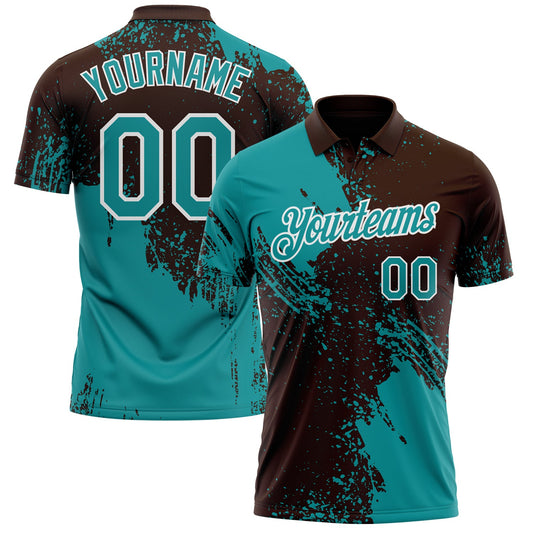 Custom Brown Teal-White Distressed Scratch Brush Stroke Performance Polo Shirt - Main View