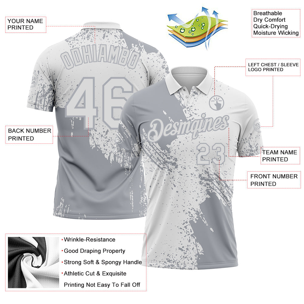Custom White-Gray Distressed Scratch Brush Stroke Performance Polo Shirt view 3
