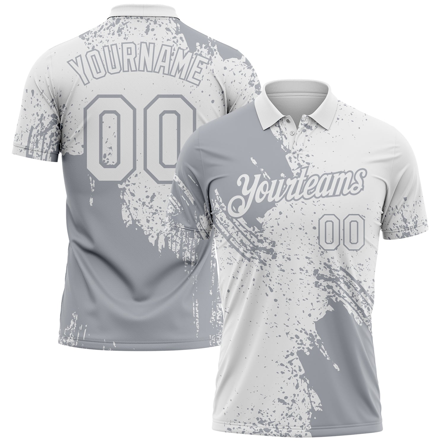 Custom White-Gray Distressed Scratch Brush Stroke Performance Polo Shirt - Main View