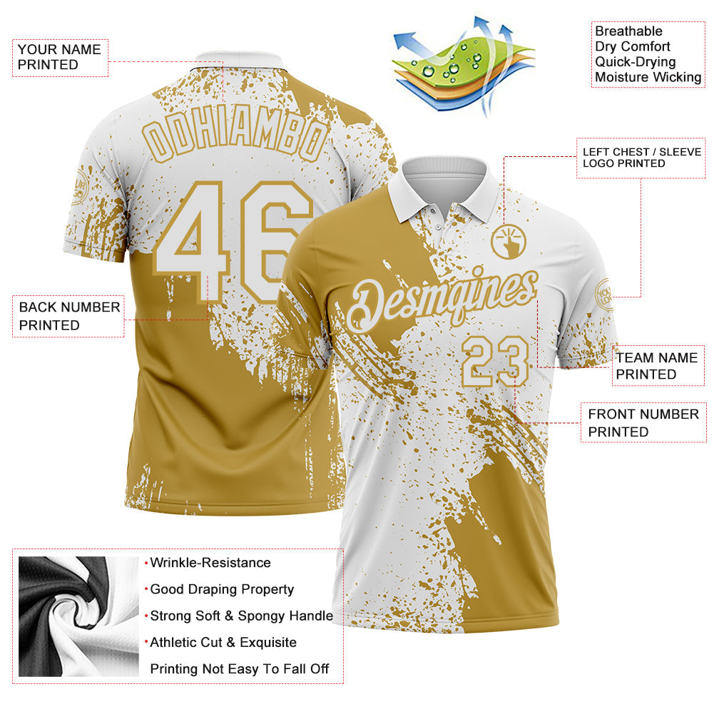 Custom White-Old Gold Distressed Scratch Brush Stroke Performance Polo Shirt view 3