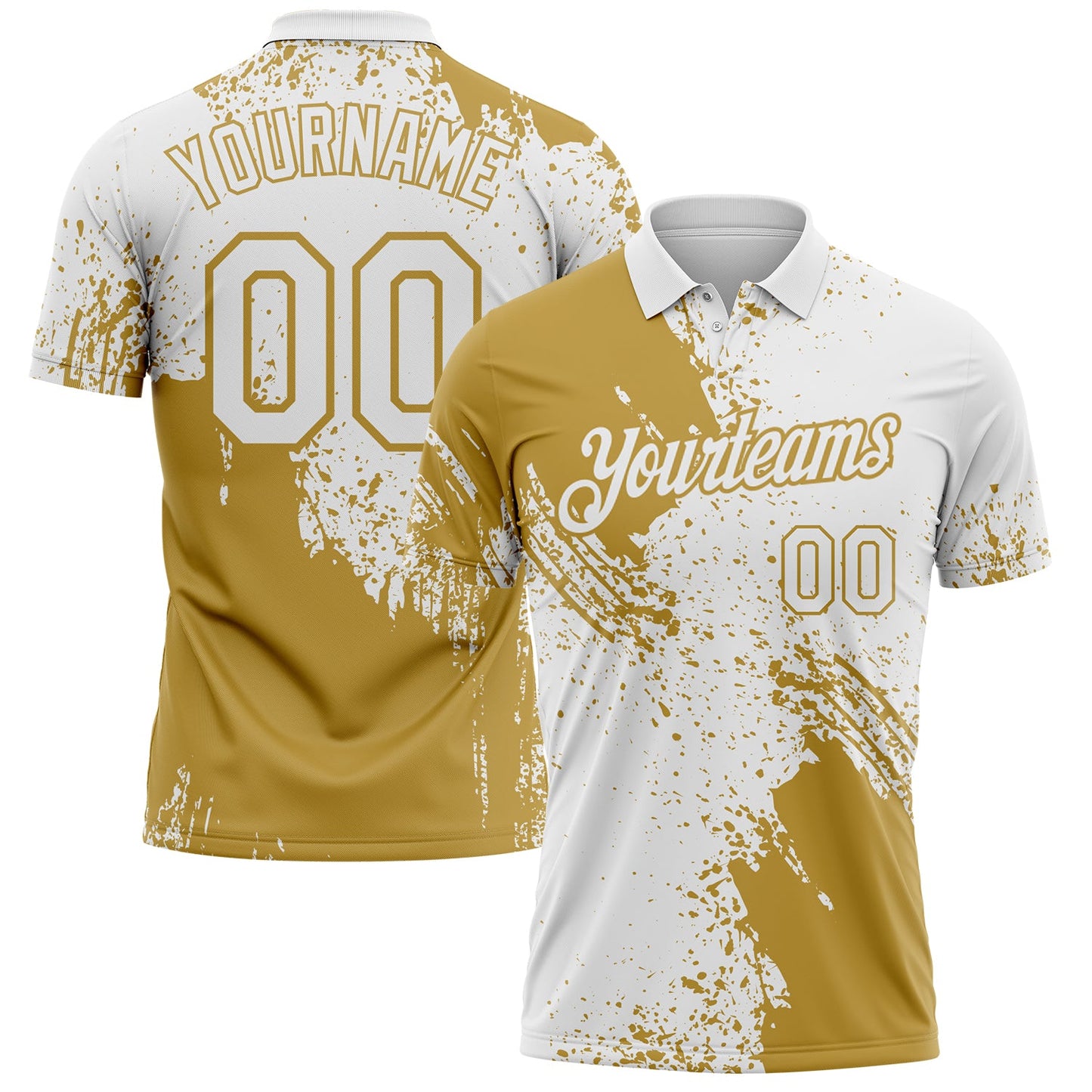 Custom White-Old Gold Distressed Scratch Brush Stroke Performance Polo Shirt - Main View