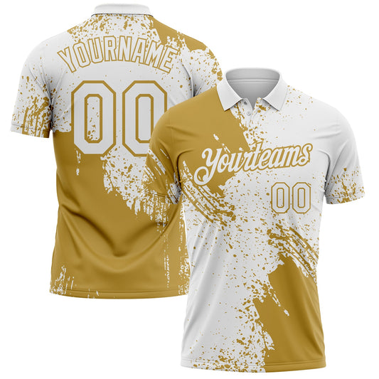 Custom White-Old Gold Distressed Scratch Brush Stroke Performance Polo Shirt - Main View