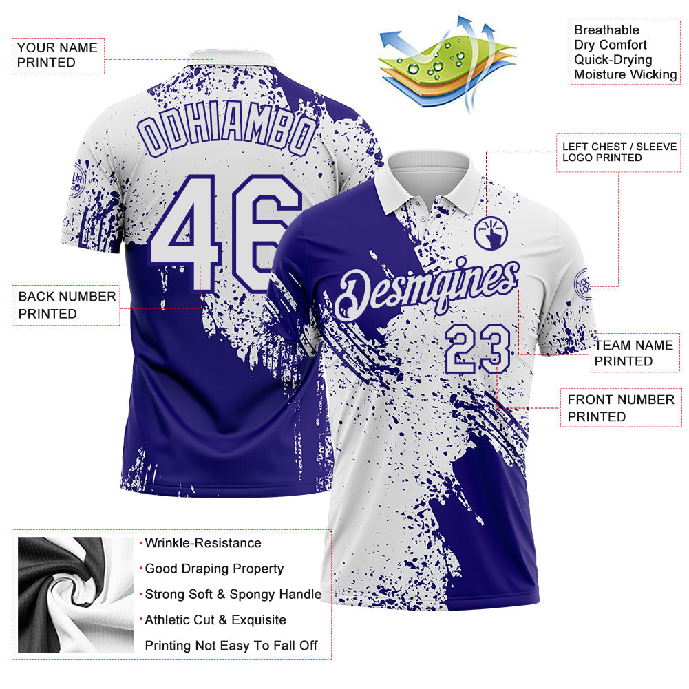 Custom White-Dark Purple Distressed Scratch Brush Stroke Performance Polo Shirt view 3