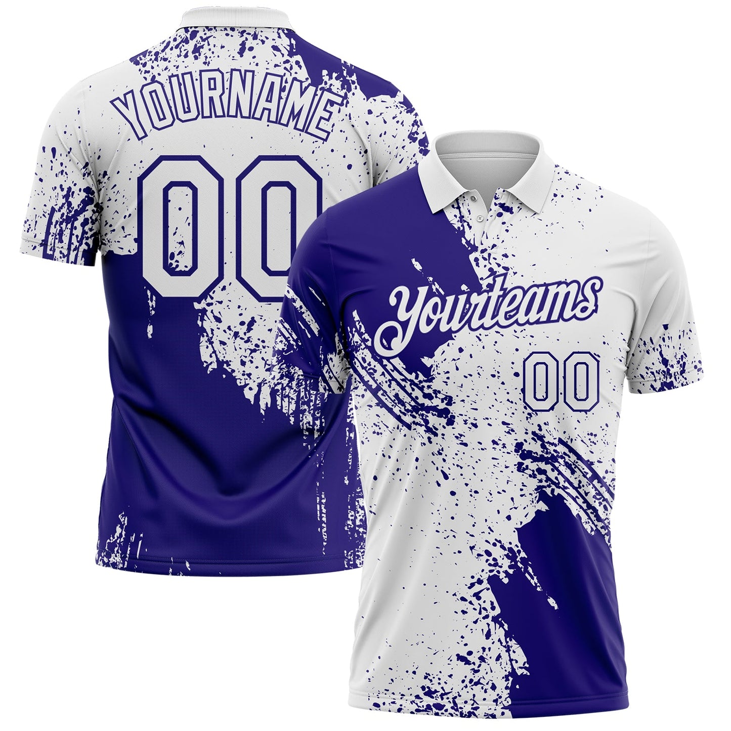 Custom White-Dark Purple Distressed Scratch Brush Stroke Performance Polo Shirt - Main View