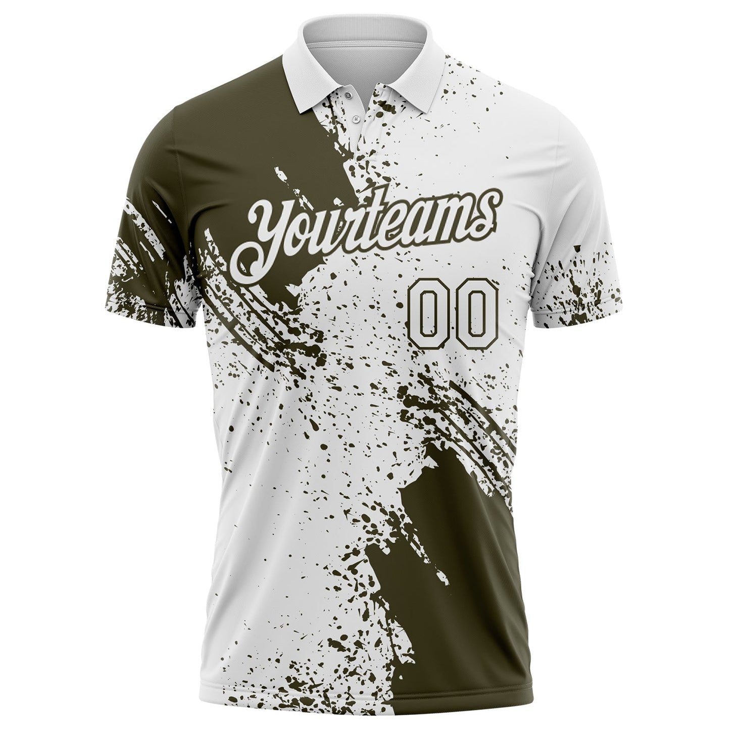 Custom White-Olive Distressed Scratch Brush Stroke Performance Polo Shirt view 2