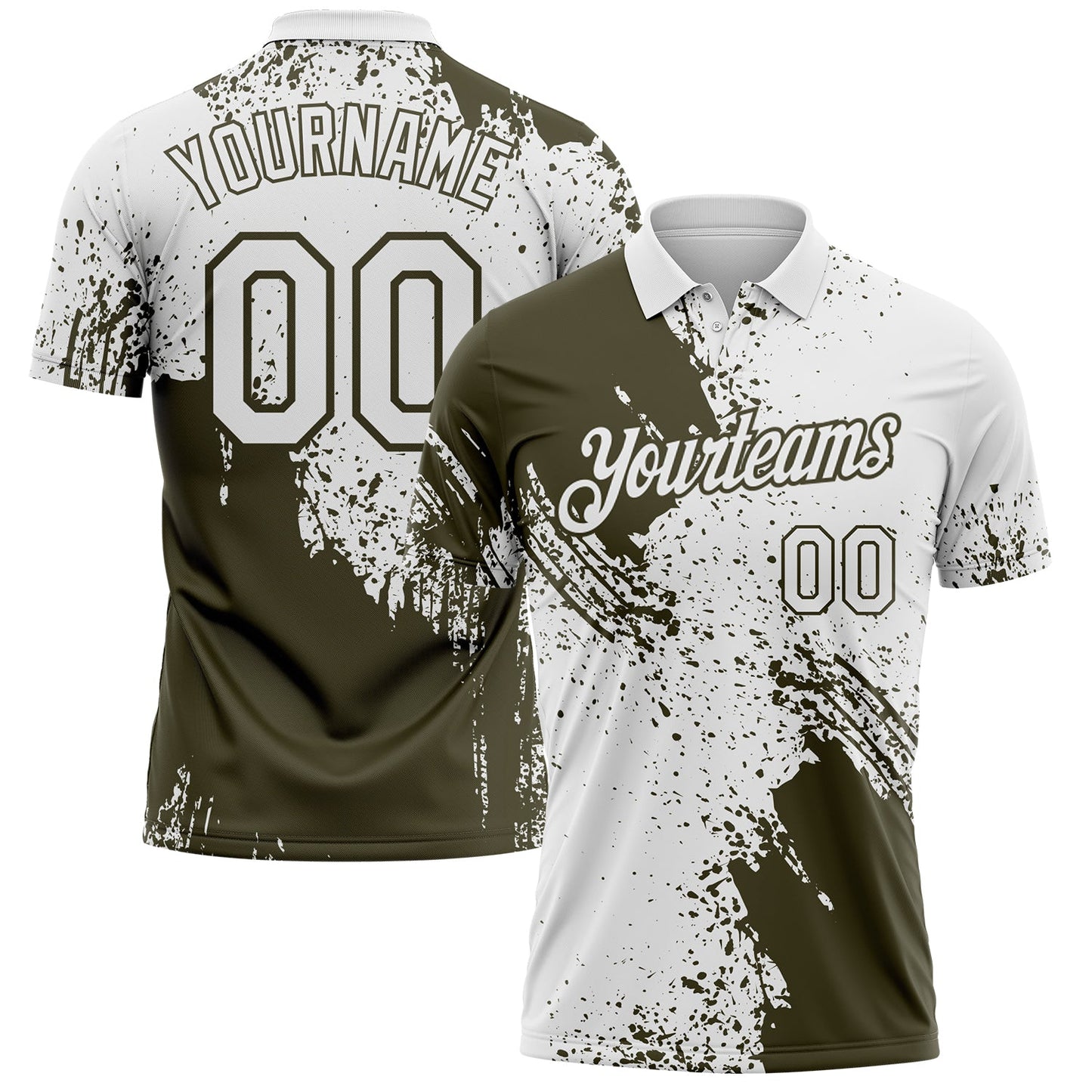 Custom White-Olive Distressed Scratch Brush Stroke Performance Polo Shirt - Main View