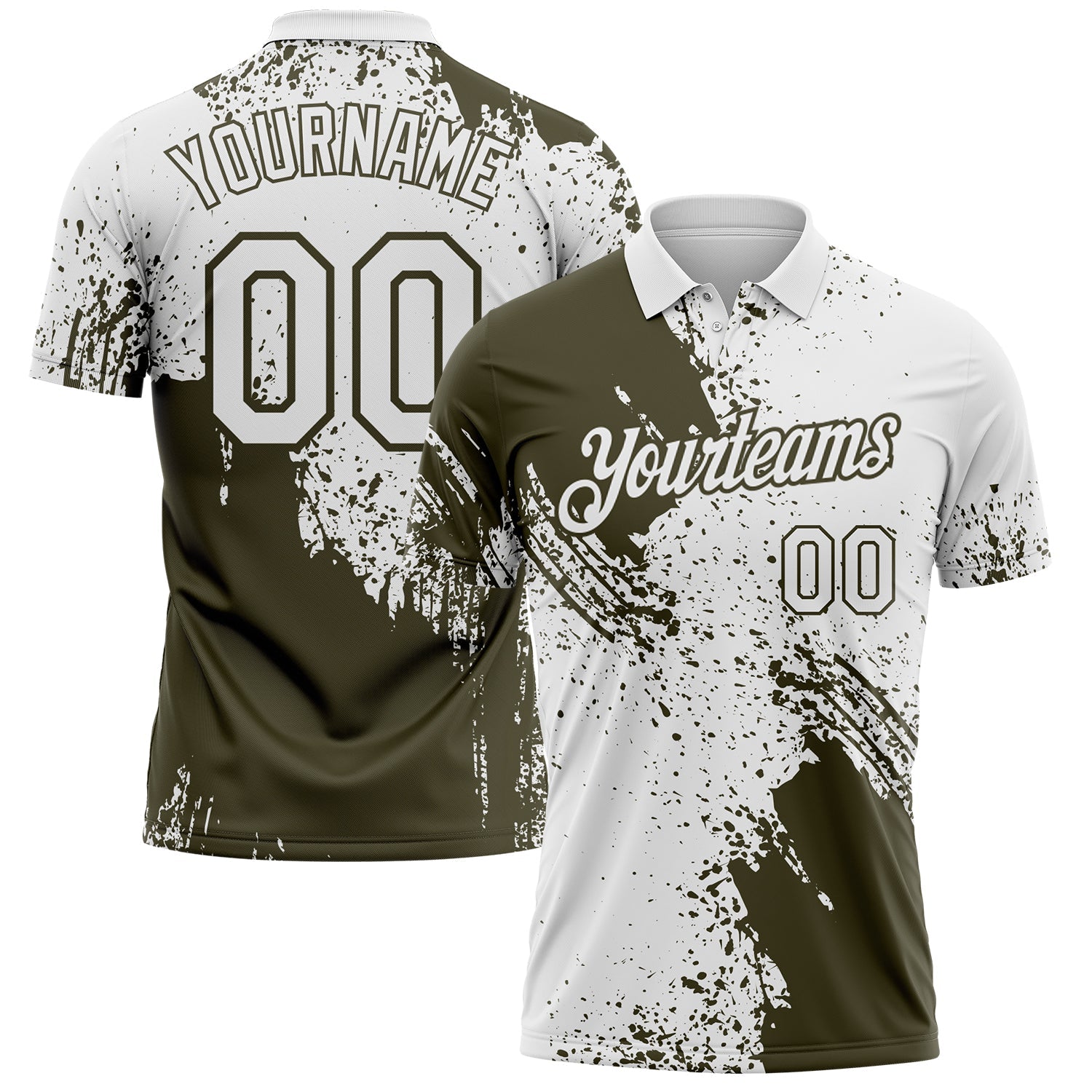 Custom White-Olive Distressed Scratch Brush Stroke Performance Polo Shirt - Main View