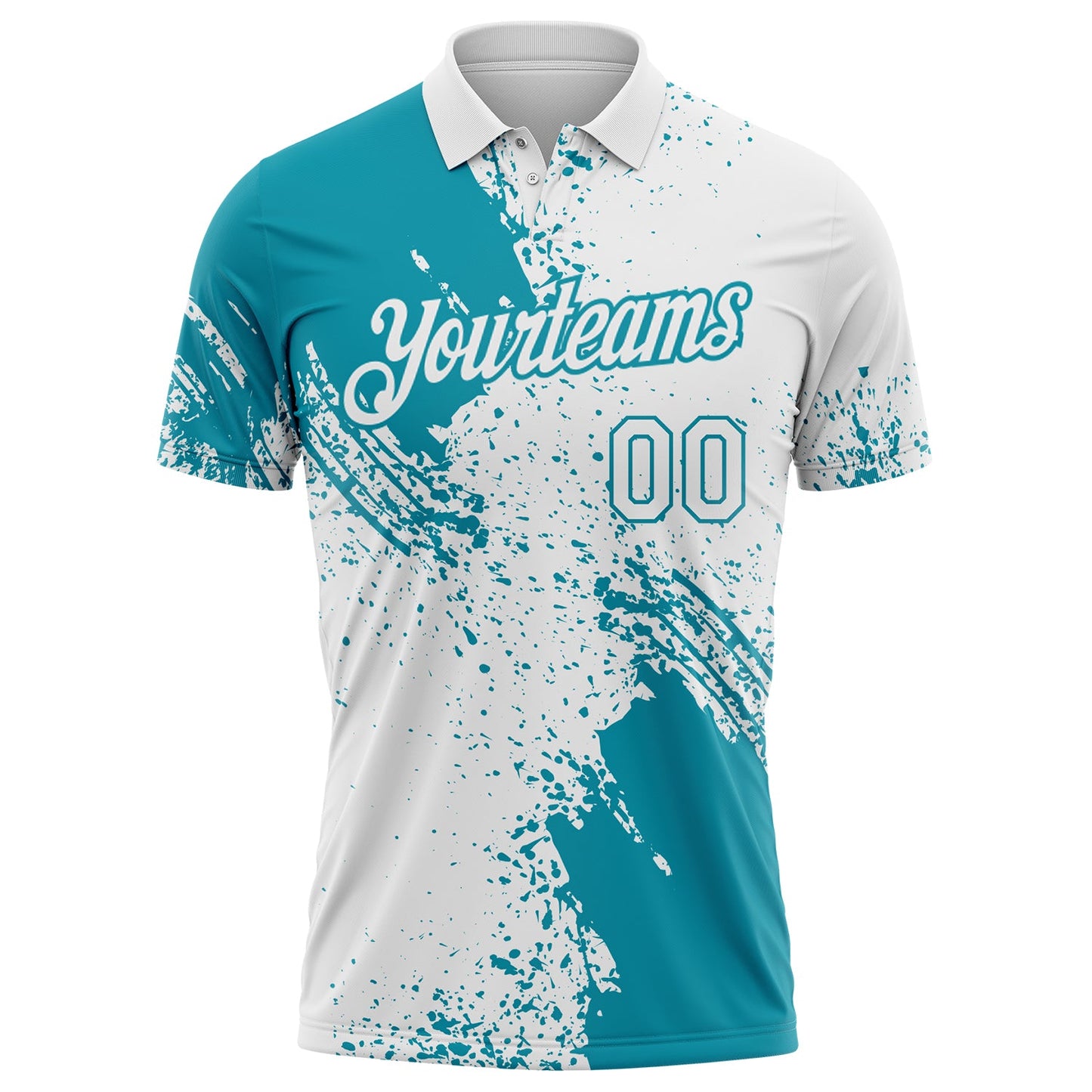Custom White-Teal Distressed Scratch Brush Stroke Performance Polo Shirt view 2