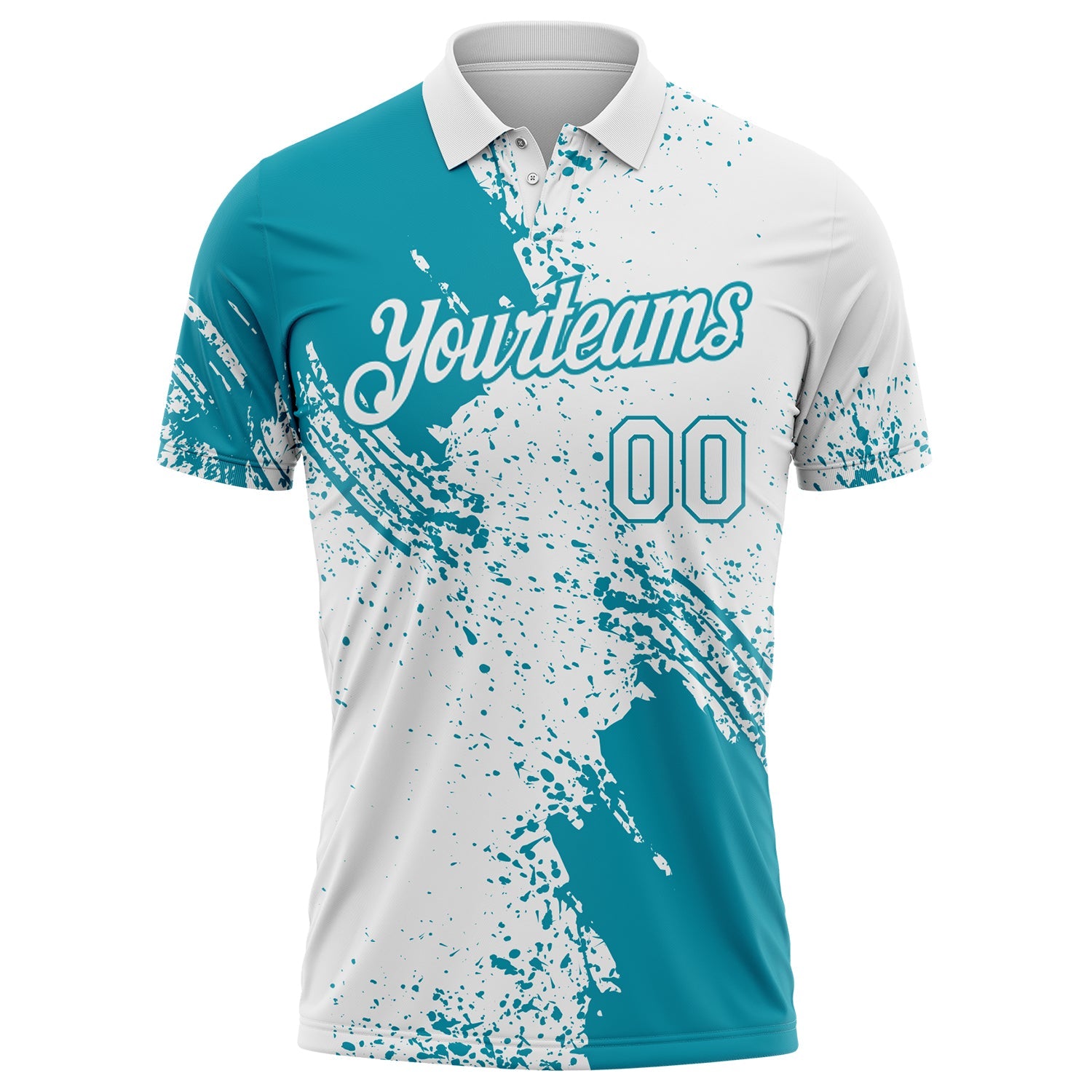 Custom White-Teal Distressed Scratch Brush Stroke Performance Polo Shirt view 2