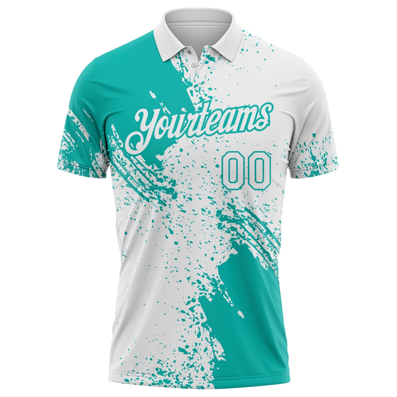 Custom White-Aqua Distressed Scratch Brush Stroke Performance Polo Shirt view 2