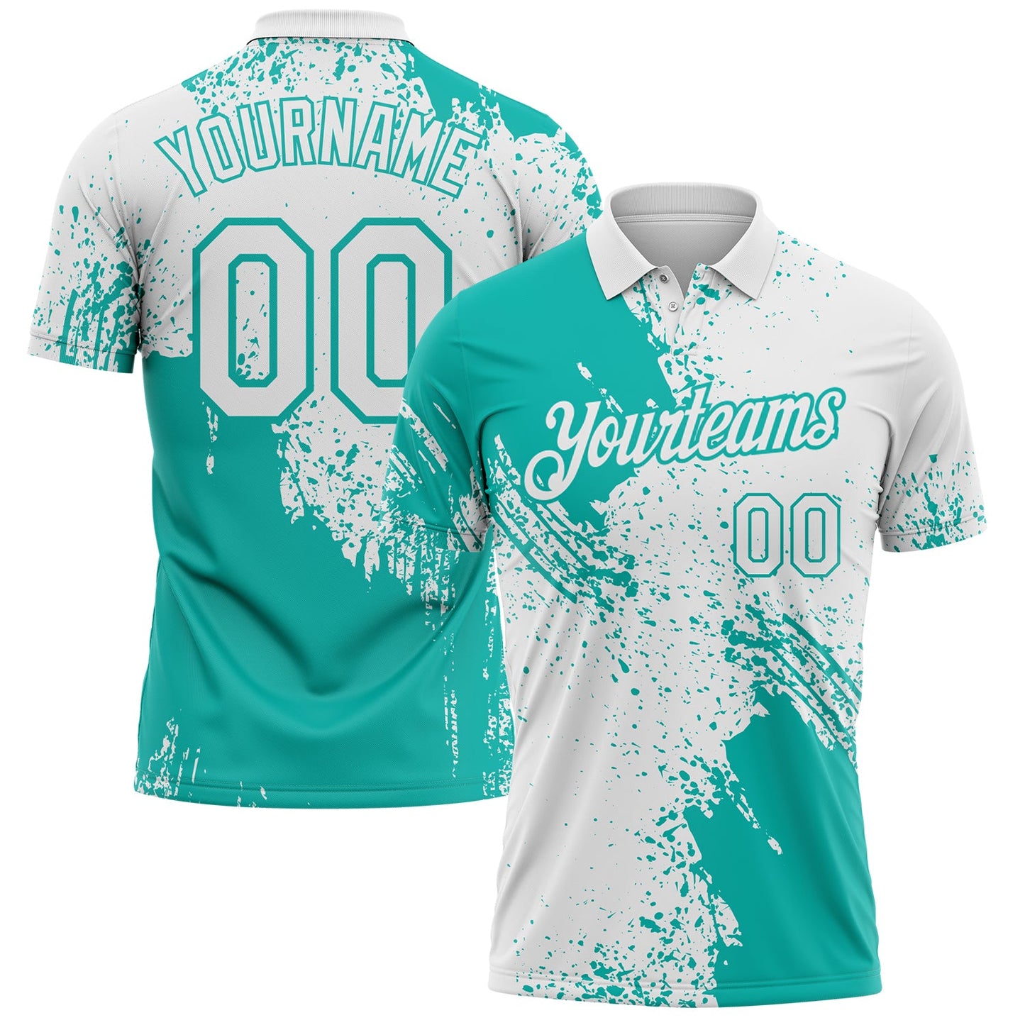 Custom White-Aqua Distressed Scratch Brush Stroke Performance Polo Shirt - Main View