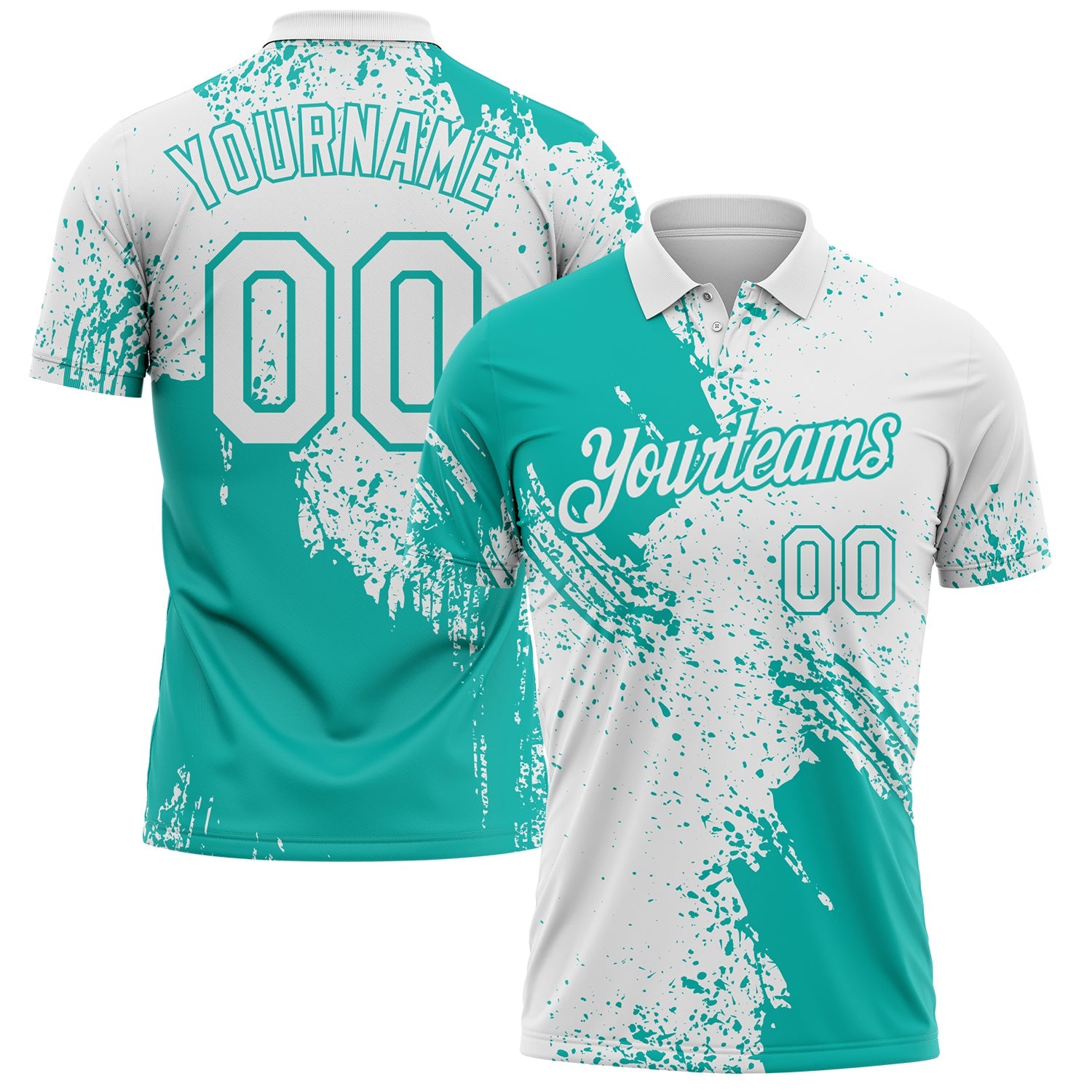 Custom White-Aqua Distressed Scratch Brush Stroke Performance Polo Shirt - Main View