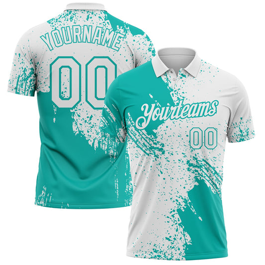 Custom White-Aqua Distressed Scratch Brush Stroke Performance Polo Shirt - Main View