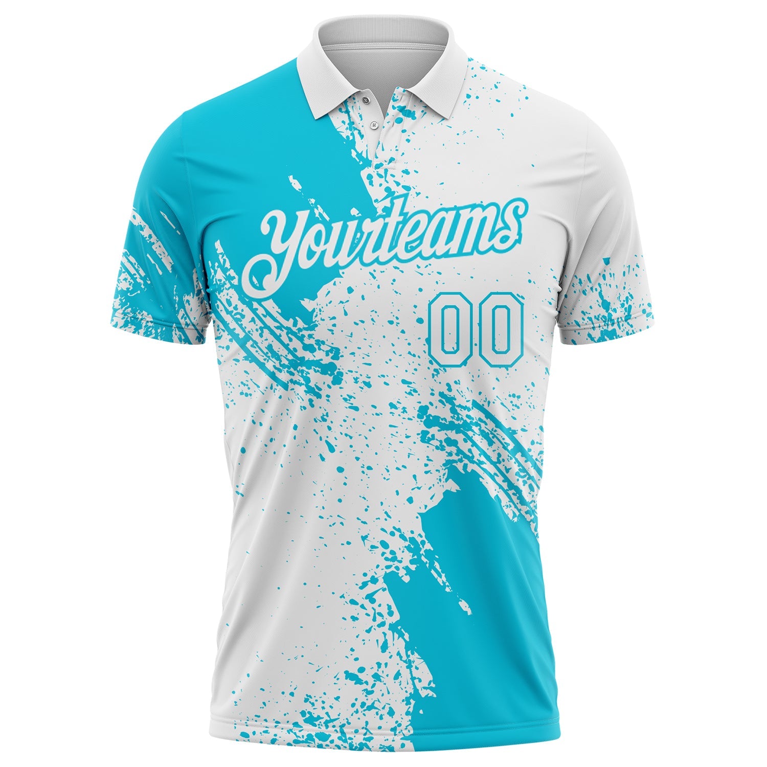 Custom White-Lakes Blue Distressed Scratch Brush Stroke Performance Polo Shirt view 2