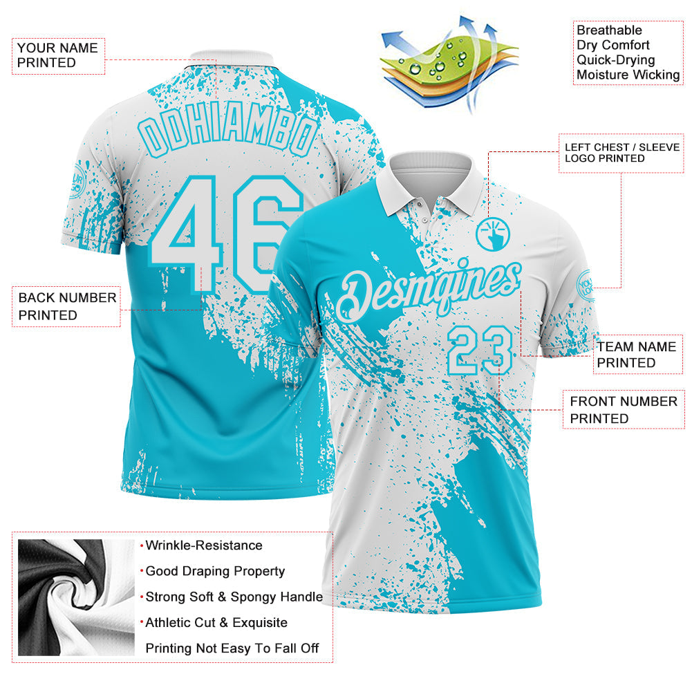 Custom White-Lakes Blue Distressed Scratch Brush Stroke Performance Polo Shirt view 3