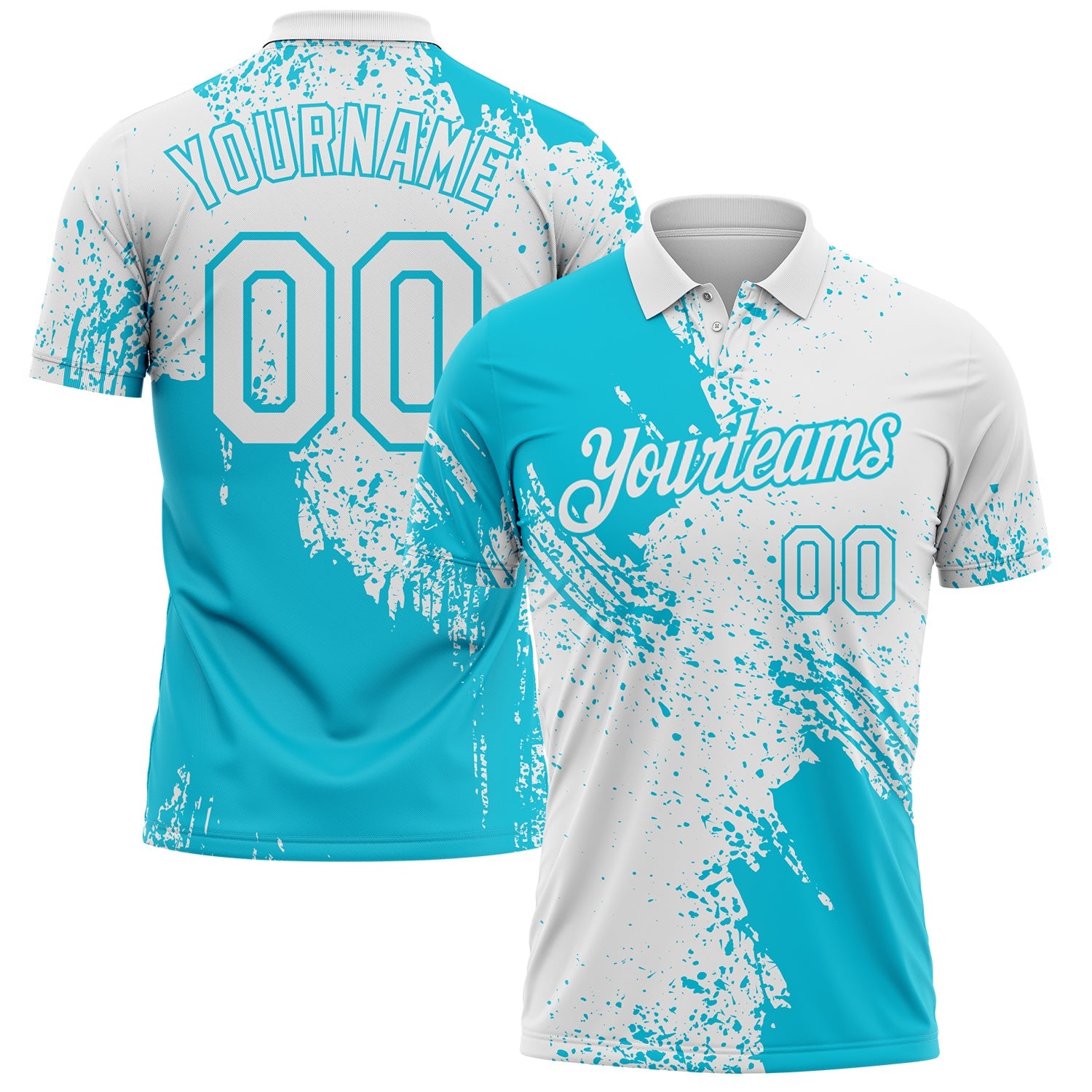 Custom White-Lakes Blue Distressed Scratch Brush Stroke Performance Polo Shirt - Main View