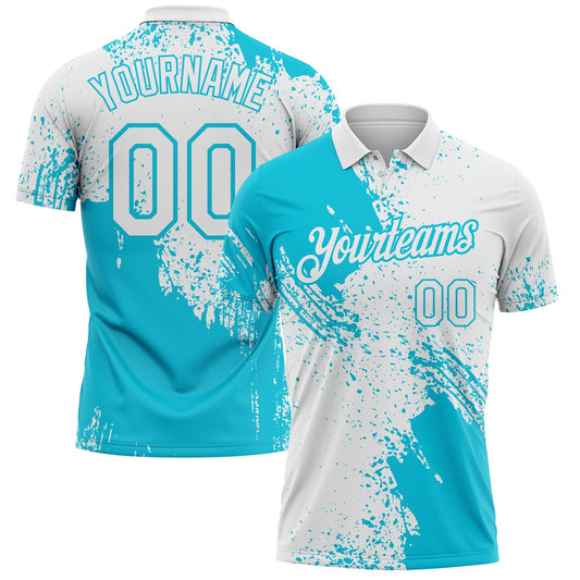 Custom White-Lakes Blue Distressed Scratch Brush Stroke Performance Polo Shirt - Main View