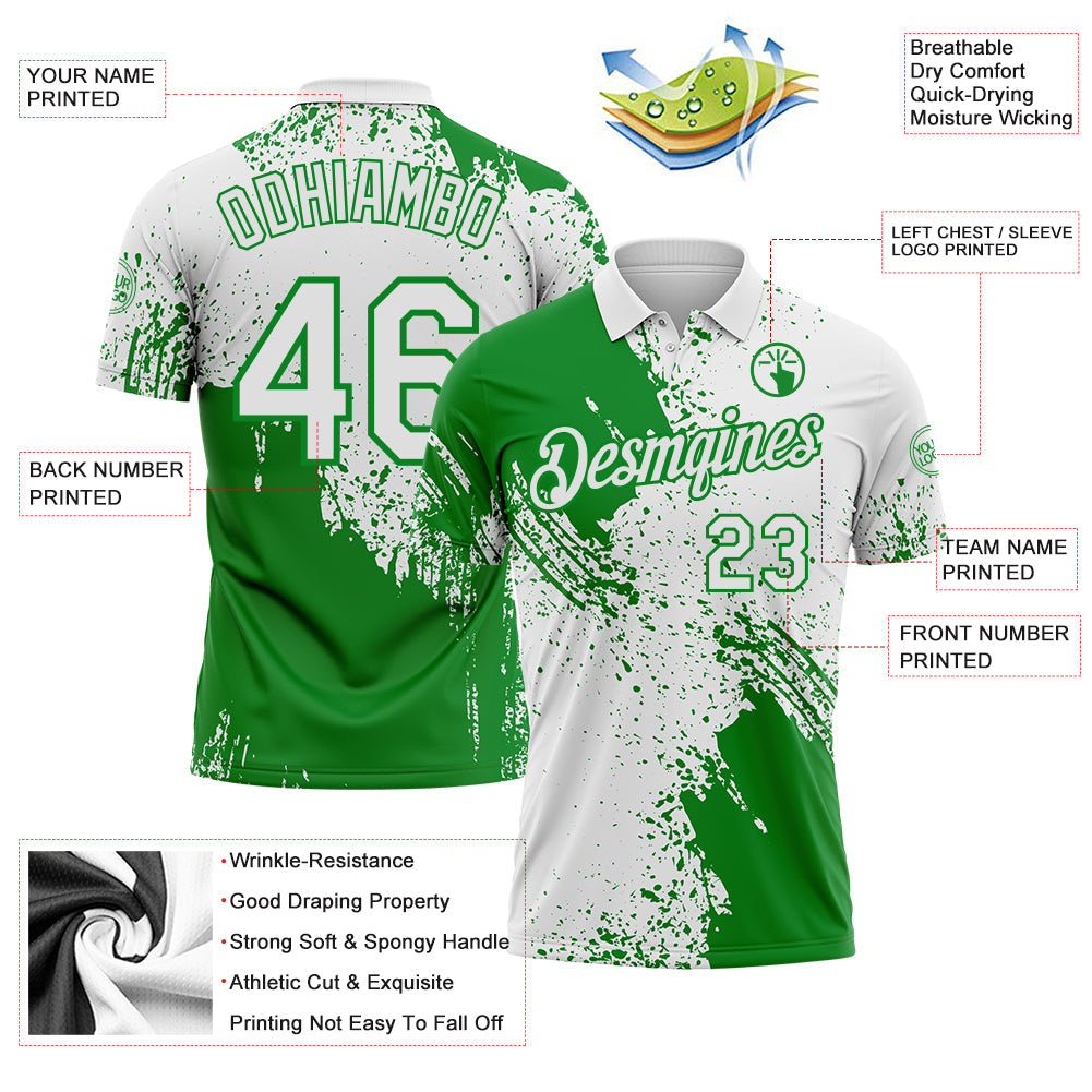 Custom White-Grass Green Distressed Scratch Brush Stroke Performance Polo Shirt view 3