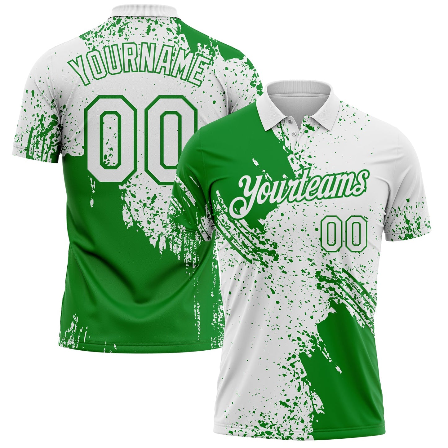 Custom White-Grass Green Distressed Scratch Brush Stroke Performance Polo Shirt - Main View