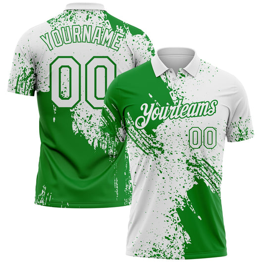 Custom White-Grass Green Distressed Scratch Brush Stroke Performance Polo Shirt - Main View