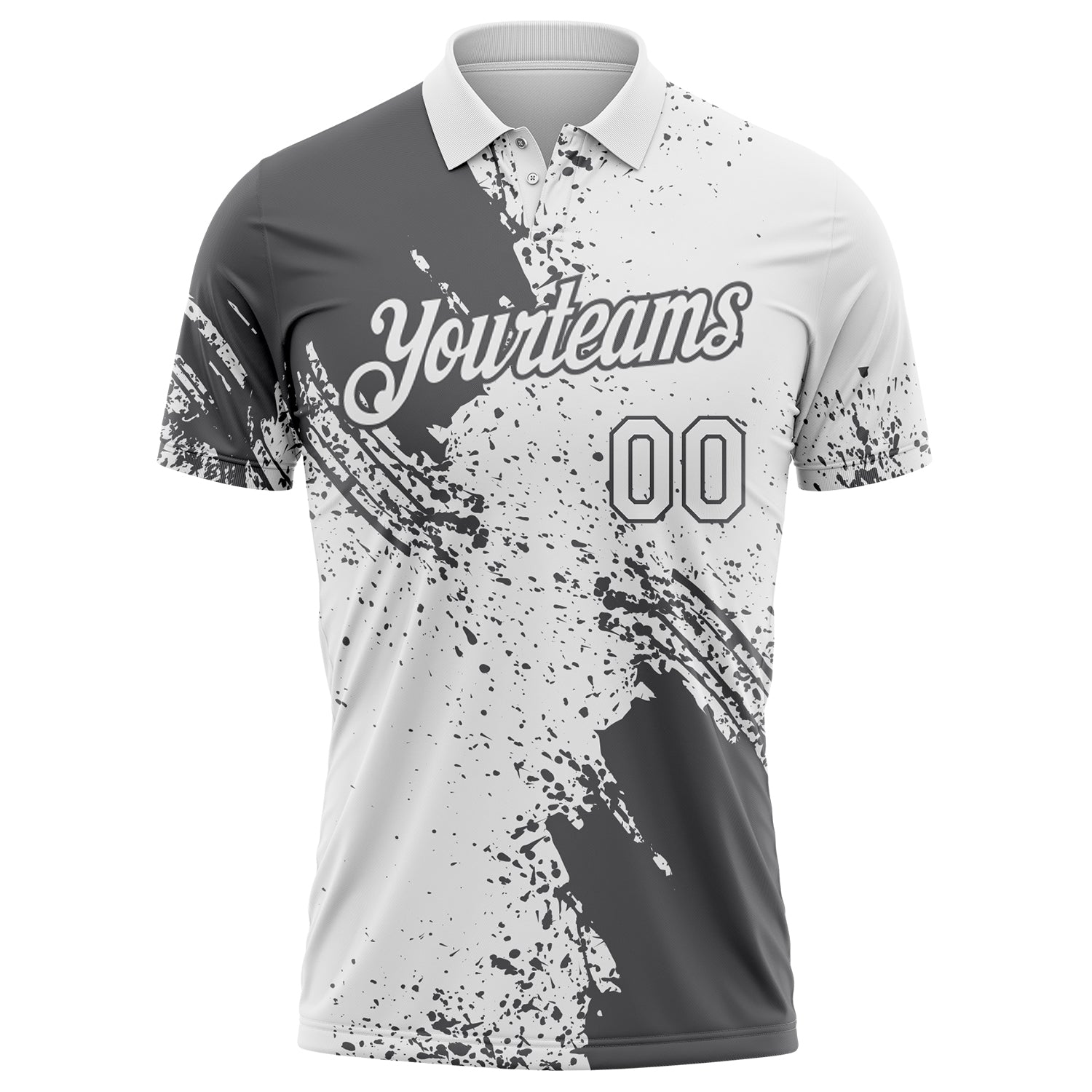 Custom White-Steel Gray Distressed Scratch Brush Stroke Performance Polo Shirt view 2
